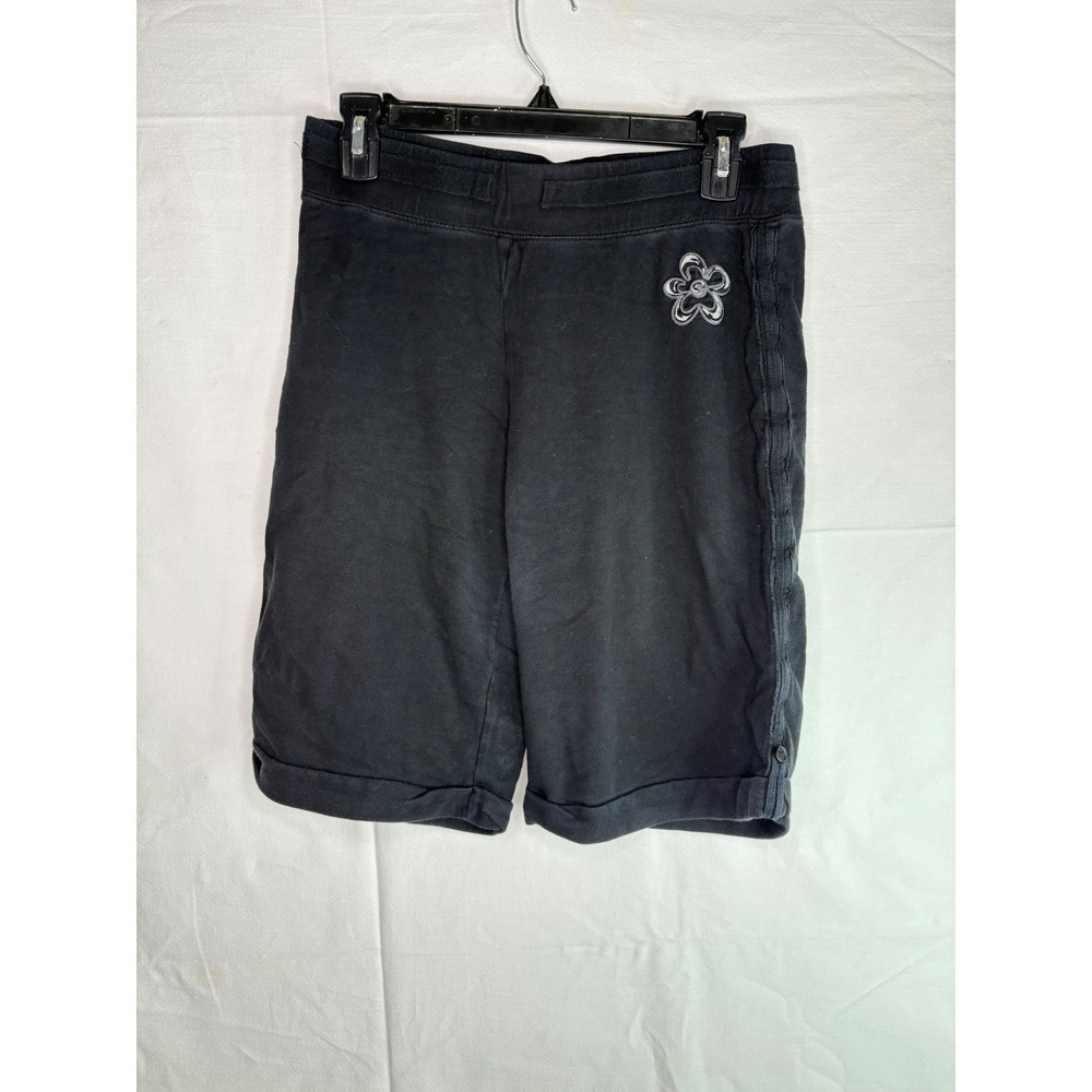 Limited Too Vintage Black Knit Shorts Flower Graphic Button Side Size 18 Y2K